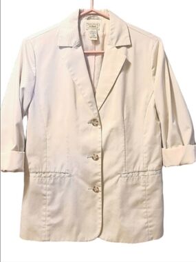 Y2K L.L.Bean Light Academia Blazer Jacket Cotton Button Up Tailored Cream Size 6